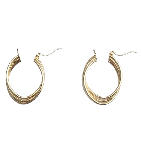 10K Yellow Gold Twisted 3 Band Hoop Earrings #21089 - Picture 3 of 6